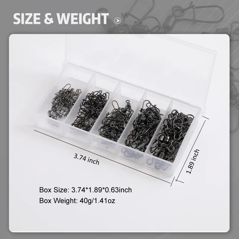 50pc/box Stainless Steel Fishing  Swivel with Snap Fishhook