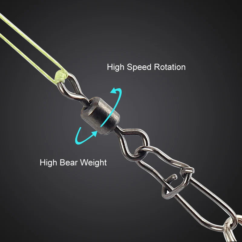 50pc/box Stainless Steel Fishing  Swivel with Snap Fishhook