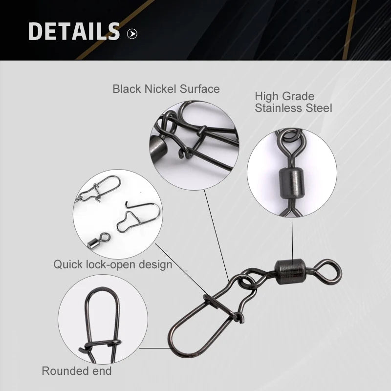 50pc/box Stainless Steel Fishing  Swivel with Snap Fishhook