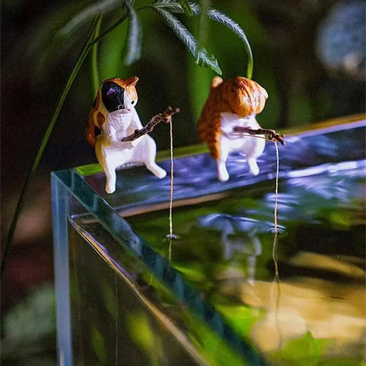 Fish Tank Fishing Cat Hanging Creative Landscape Office Ornaments Fishing Fun Mini Decorative Micro-Landscape