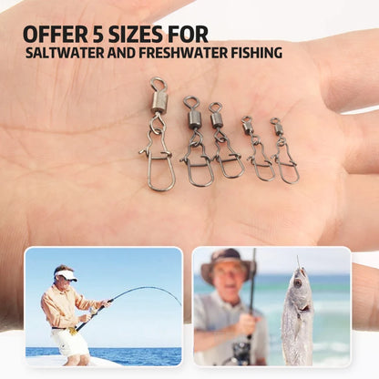 50pc/box Stainless Steel Fishing  Swivel with Snap Fishhook