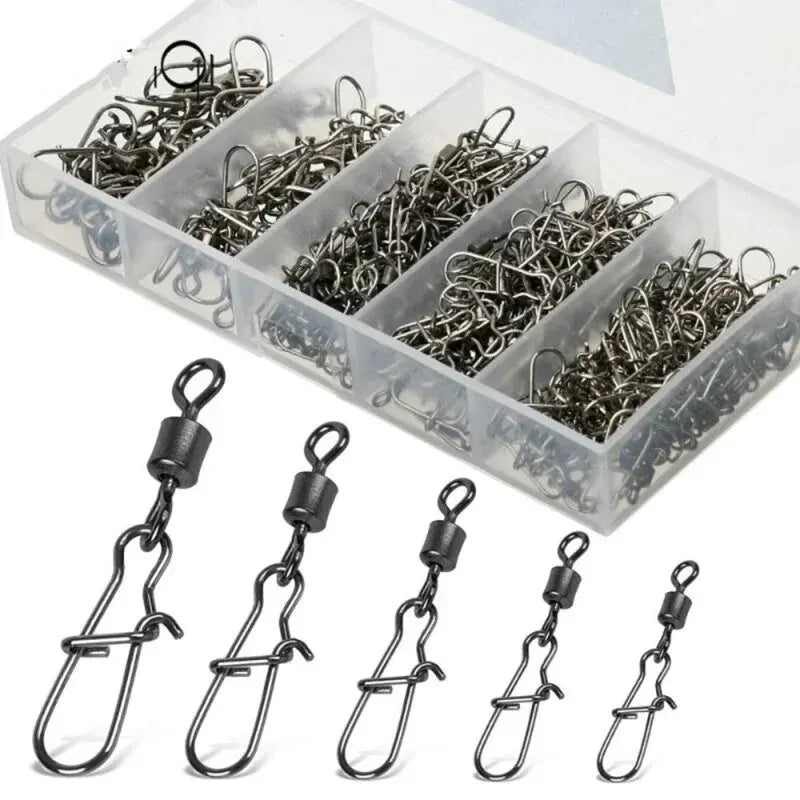 50pc/box Stainless Steel Fishing  Swivel with Snap Fishhook