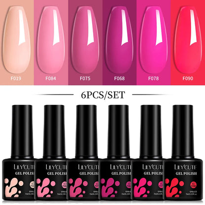 LILYCUTE 6Pcs/Set 7ML Gel DIY Nail Polish